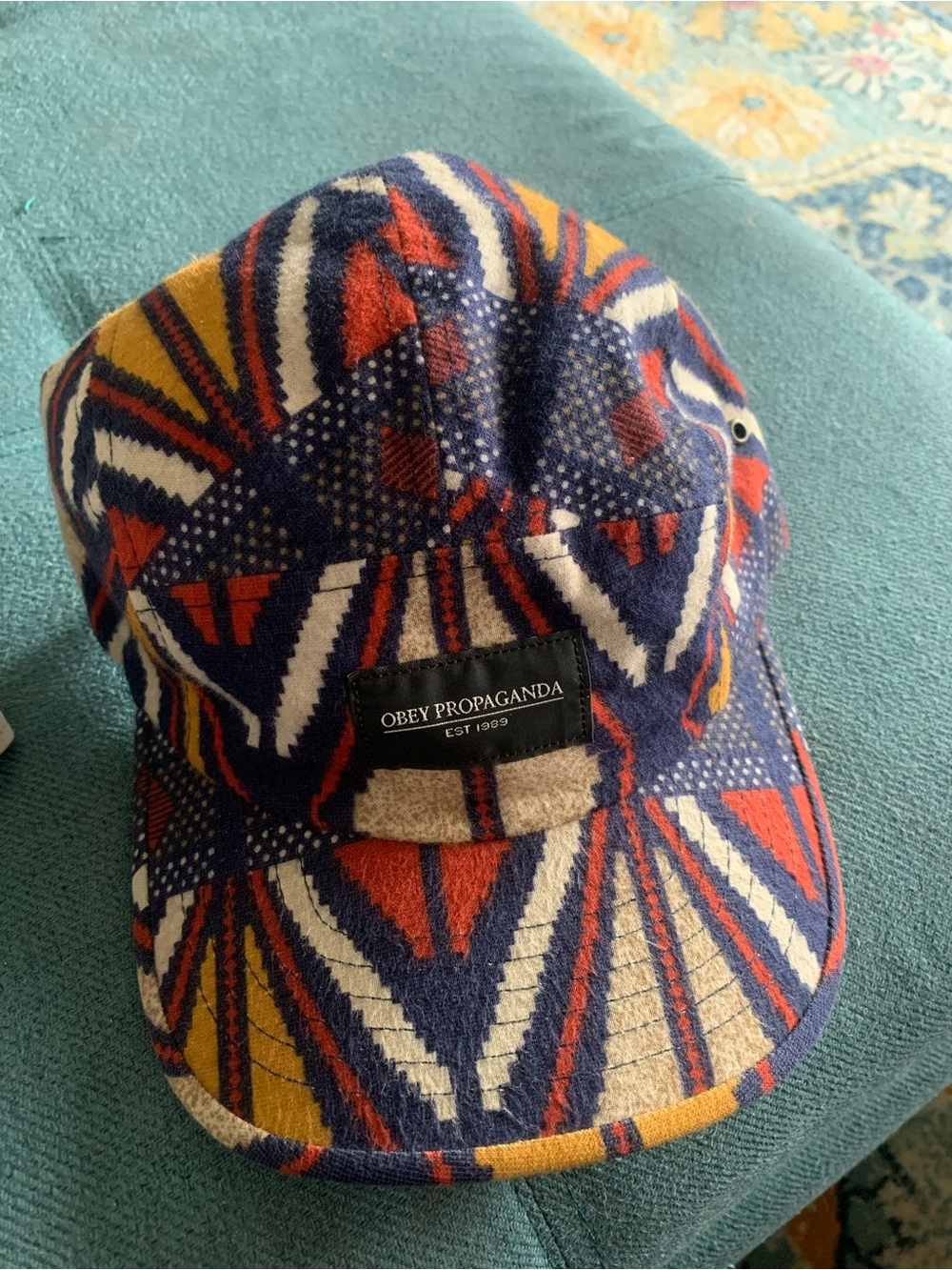Obey Multicolor Geometric Wool-Blend Men’s Cap — Navy, Mustard & Red